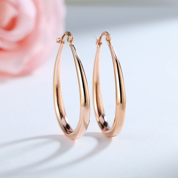 NEW SILVER, ROSEGOLD, YELLOW GOLD HOOP EARRINGS - Picture 1 of 8